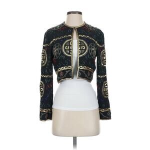 VTG Aj Bari Black Silk Beaded Sequin Cropped Oriental Jacket Small